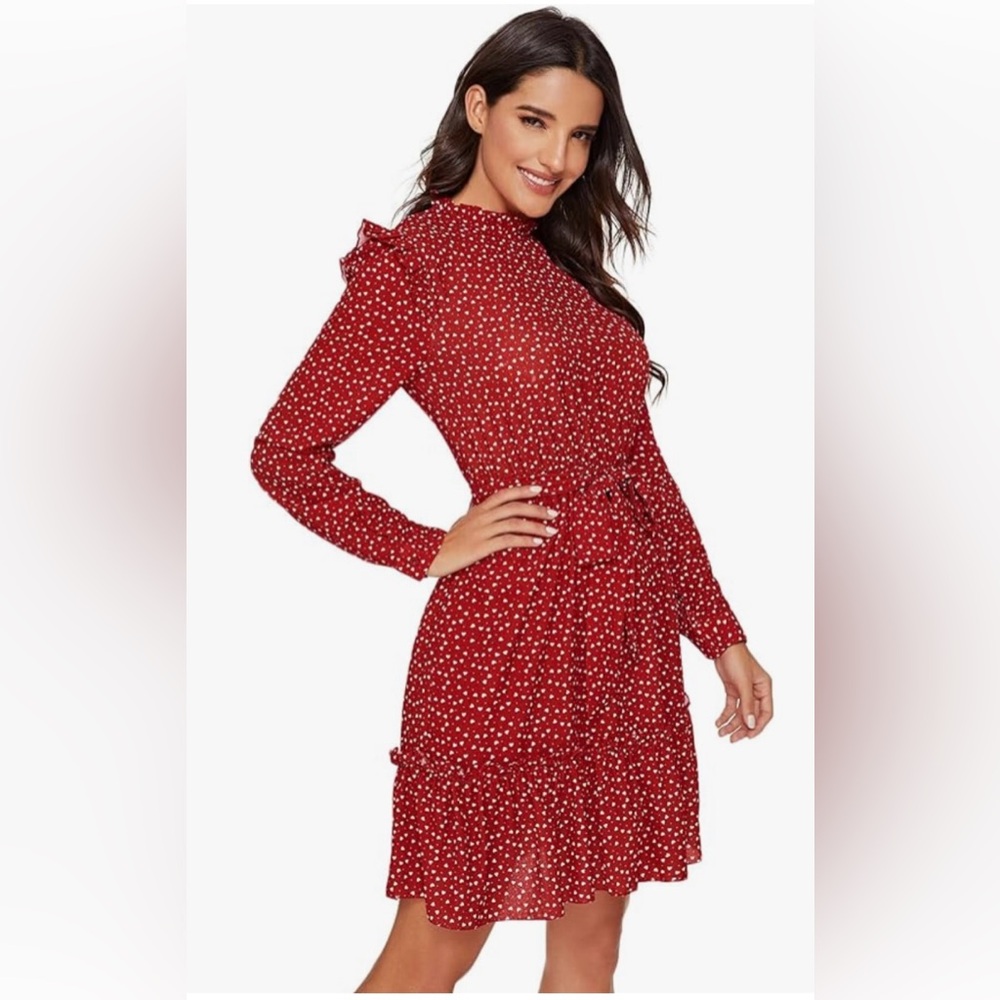 Floerns Women's Long Sleeve Ruffle Trim Self Tie Floral Print Short Dress XL